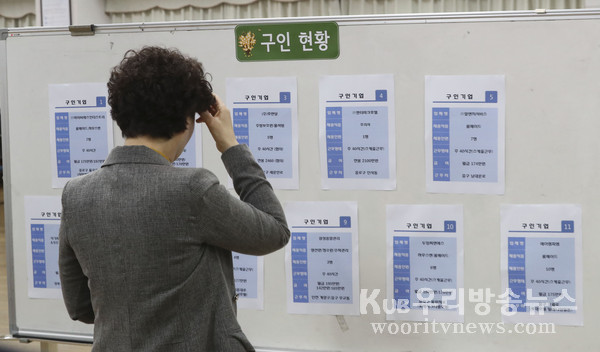 ▲ 한 구직자가 '2019년 자치구 공동 취업박람회' 내 게시판을 살펴보고 있다.