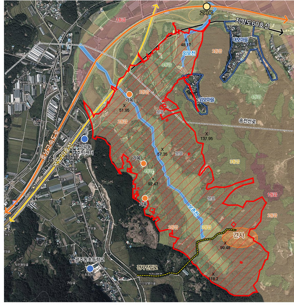 ▲ 담양 고서 보촌지구 도시개발사업 예정지 토지거래허가구역 지정 항공사진.