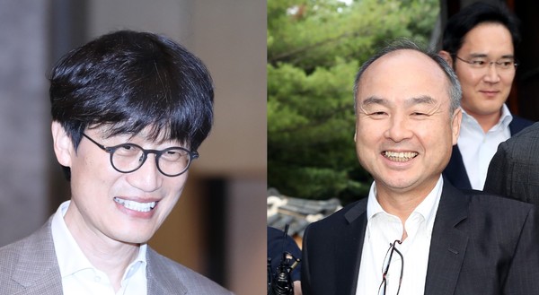▲ 이해진(왼쪽) 네이버 글로벌투자책임자(GIO)와 손정의(오른쪽) 일본 소프트뱅크 회장. /뉴시스