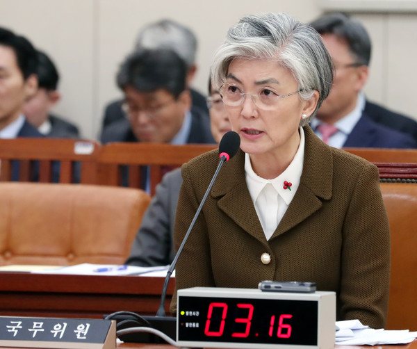 ▲ 의원들 질의에 답하는 강경화 장관.