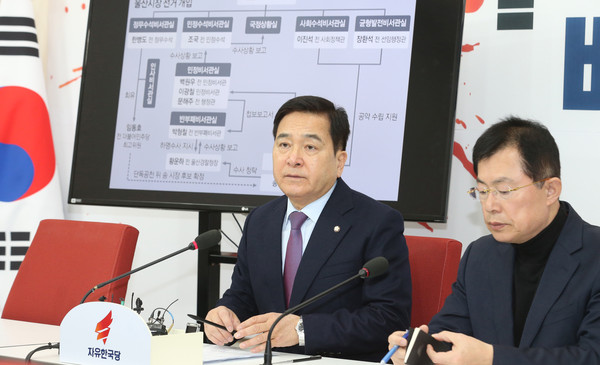 ▲ 기자간담회서 발언하는 심재철 자유한국당 원내대표.