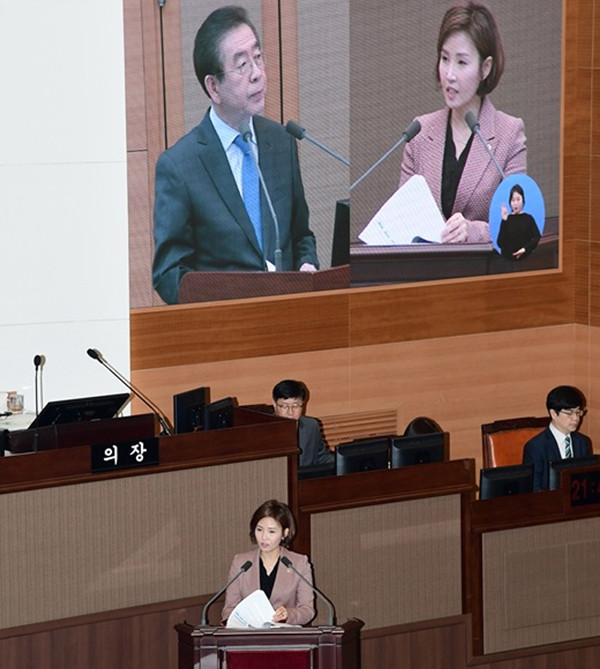 ▲ 긴급현안질문 중인 오현정 부위원장.