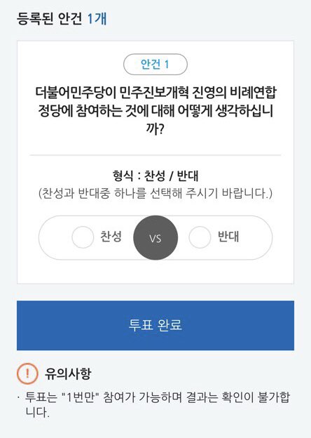 ▲ 민주당 연합정당 전당원 투표화면.