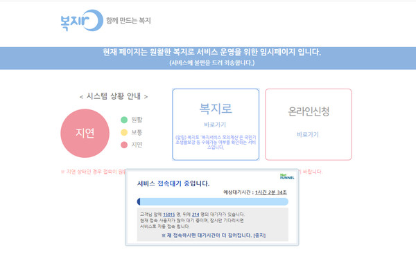 ▲ 긴급재난지원금 지원에 접속 지연되는 '복지로' 사이트.