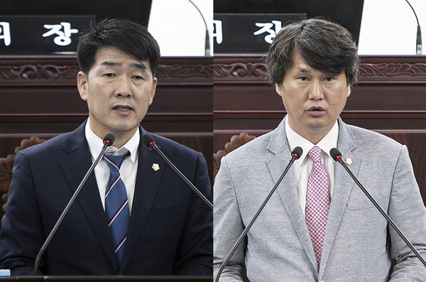 ▲ (왼쪽부터)5분자유발언하는 배정수 의원, 송선영 의원.