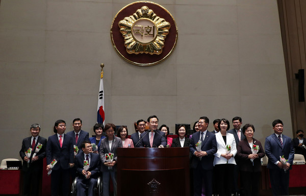 주호영 미래통합당 원내대표가 29일 오전 서울 여의도 국회 본관 예결위회의장에서 열린 제3차 당선자 총회에서 발언하고 있다. 2020.05.29.