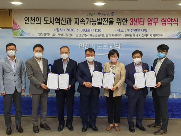 ▲ 인천의 도시혁신과 지속가능발전을 위한 3센터 업무 협약식.