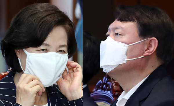 ▲ 추미애 법무부 장관과 윤석열 검찰총장.
