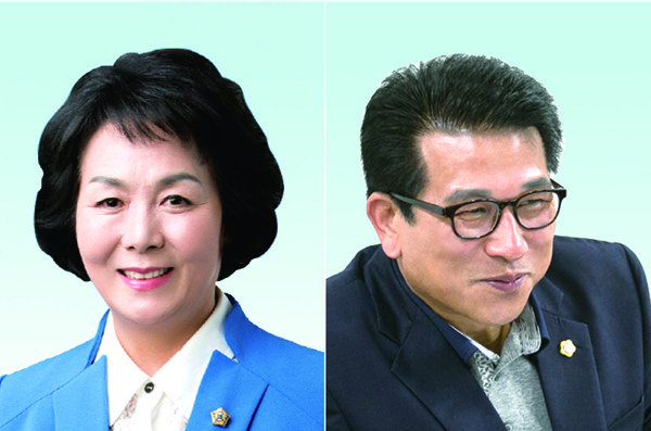 ▲ (왼쪽부터) 제8대 후반기 박삼례 의장, 안문환 부의장.