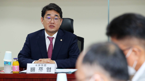 ▲ 긴급간담회에서 현안관련 발언하는 배준영 의원.