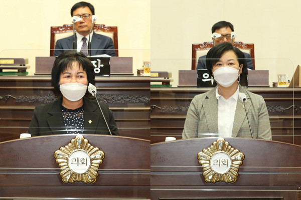▲ 박영희(좌), 이민옥(우) 의원 5분발언 모습.
