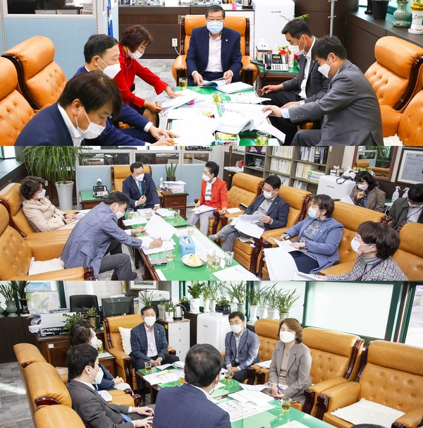 ▲ 사진 맨위가 기획행정위원회, 중간이 문화복지위원회, 맨 아래가 도시환경위원회의 간담회 모습.
