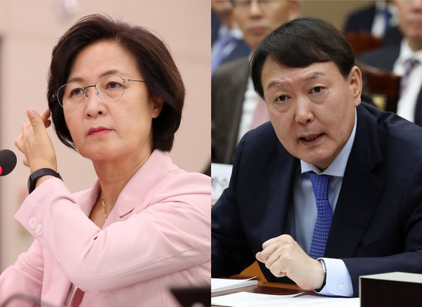 ▲ 추미애 법무부장관과 윤석열 검찰총장. /뉴시스
