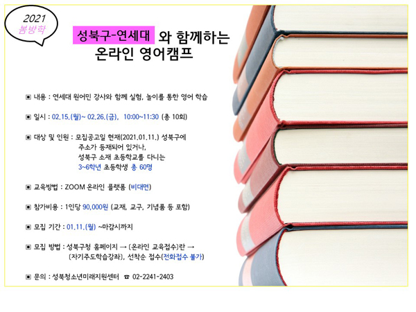▲ 대학교와 함께하는 온라인 영어캠프 홍보지.