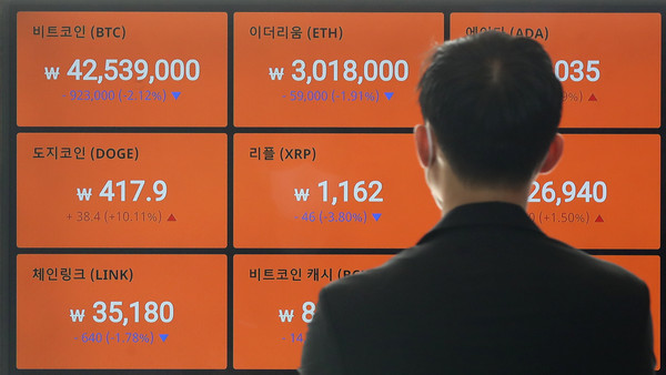 ▲ 서울 강남구 빗썸강남고객센터 전광판에 비트코인 가격이 표시되고 있다. /뉴시스