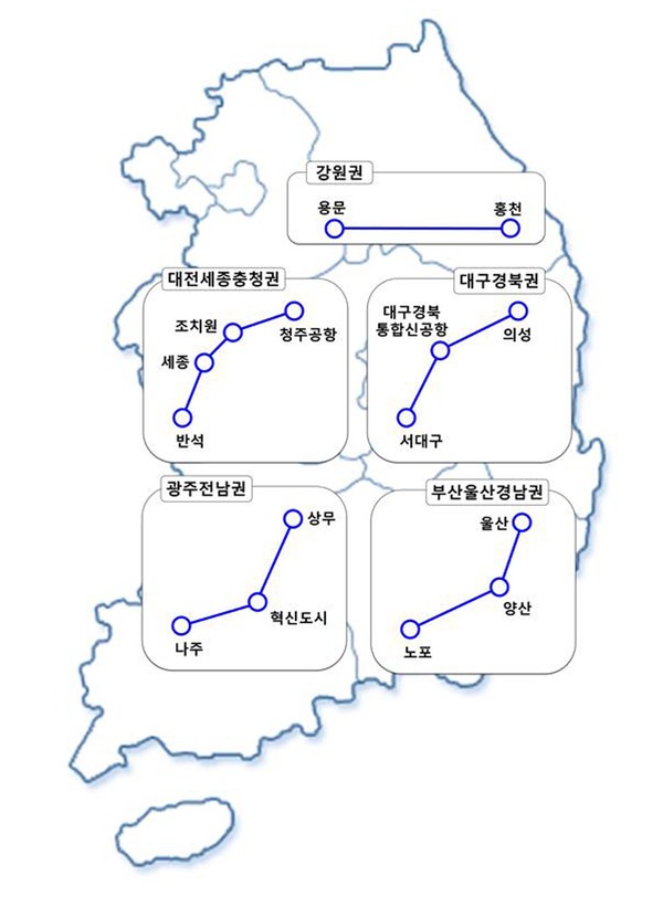 ▲ 4차망 계획 비수도권 광역철도 선도사업 노선도. /뉴시스