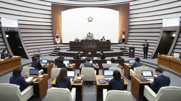 ▲ 제287회 광주시의회 임시회 제1차 본회의.