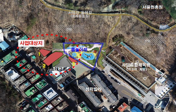 ▲ 현충근린공원 물놀이장 주변 숲속가족쉼터 조성 위치도.