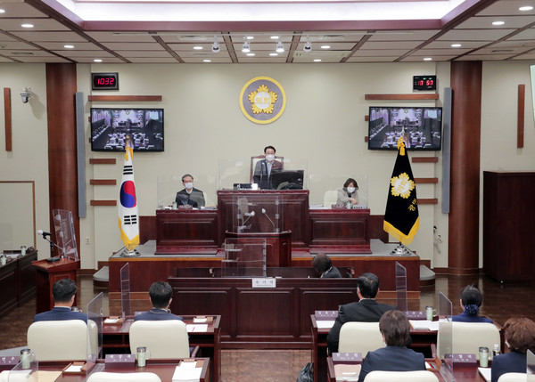 ▲ 3일 열린 제265회 광명시의회 정례회 제2차 본회의 모습.