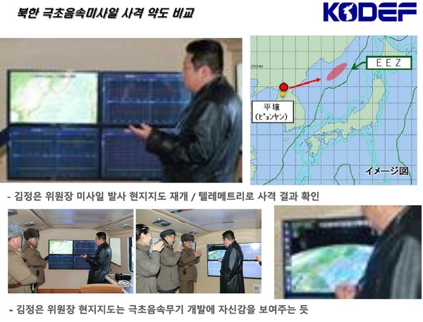 ▲ 김정은 극초음속 미사일 발사 현장 참관 모습. /뉴시스