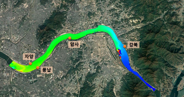 ▲ 한강 상수원구간 남조류 농도 예측결과 예시.