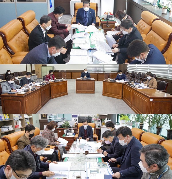 ▲ 위에서부터 차례대로 기획행정위원회, 문화복지위원회, 도시환경위원회의 간담회 모습.