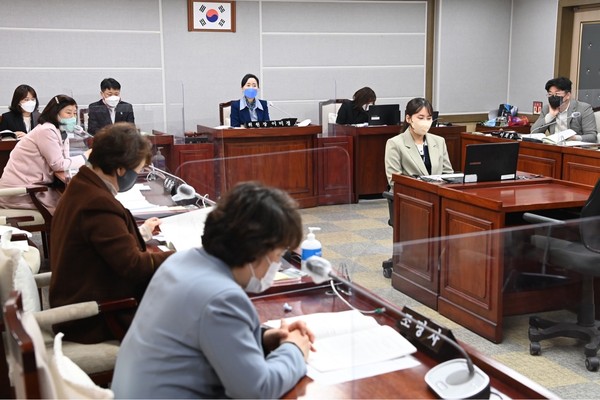 ▲ 수원특례시의회 복지안전위원회, 조례안 등 안건심사 의결 중인 모습.