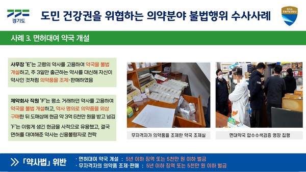 ▲ 의약분야 불법행위 수사사례.