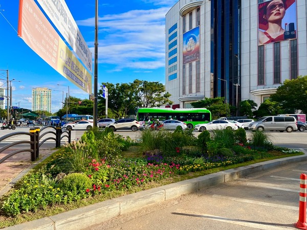 ▲ 잠실역사거리 교통섬 화단.