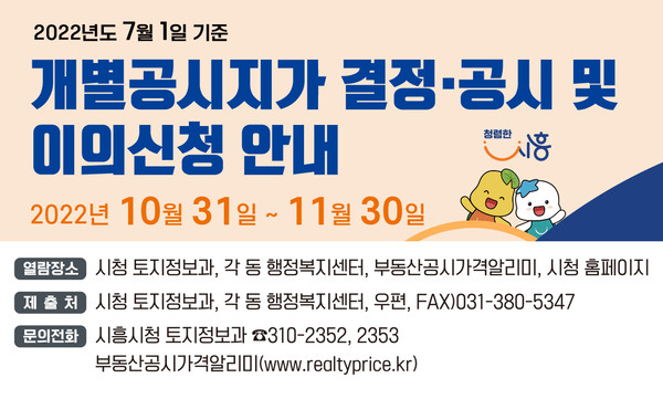▲ 개별공시지가 결정·공시 및 이의신청 안내문.