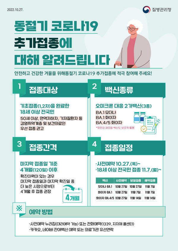 겨울철 코로나19 재유행 대비 백신 추가접종 확대 안내문