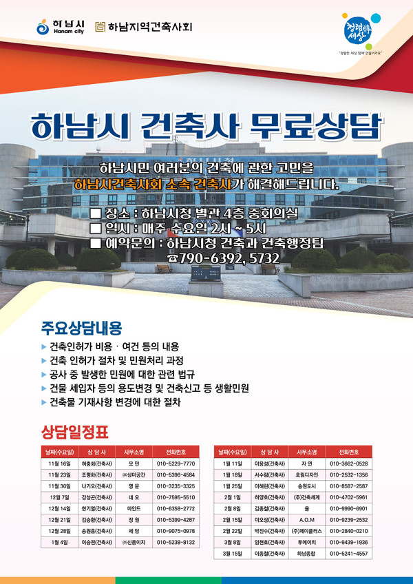 ▲ 하남시 2022 건축사 무료상담 포스터.