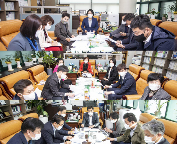 ▲ 위부터 기획행정위원회와 문화복지위원회, 도시환경위원회의 간담회 모습이고 사진 2는 기획행정위원회의 간담회 모습.