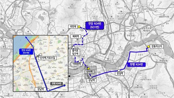 ▲ N31번 노선도(N34번 연장).