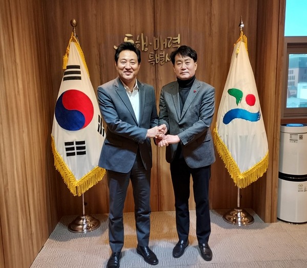 ▲ 오세훈 서울시장과 만난 하은호 군포시장.