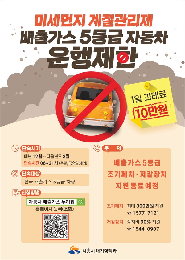 ▲ 시흥시 배출가스 5등급 자동차 운행제한 참여 홍보물.
