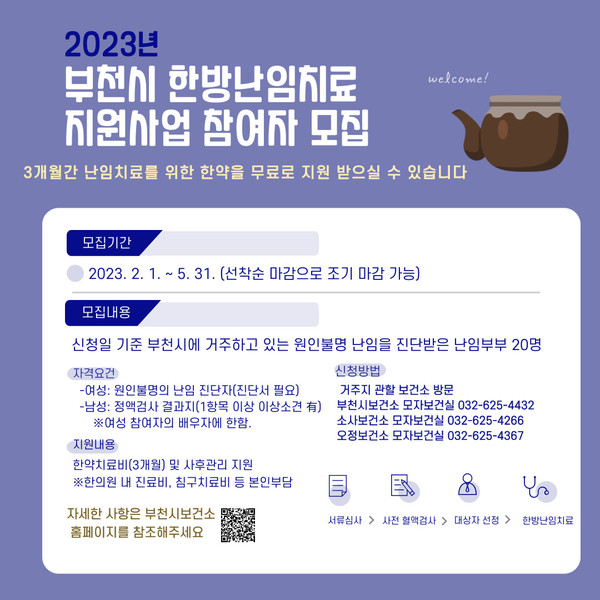 ▲ 2023년 부천시한방난임치료 지원사업 대상자 모집 홍보문.