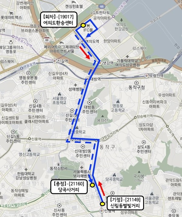 ▲ 출근 시간대 운영하는 8561번 버스 노선.