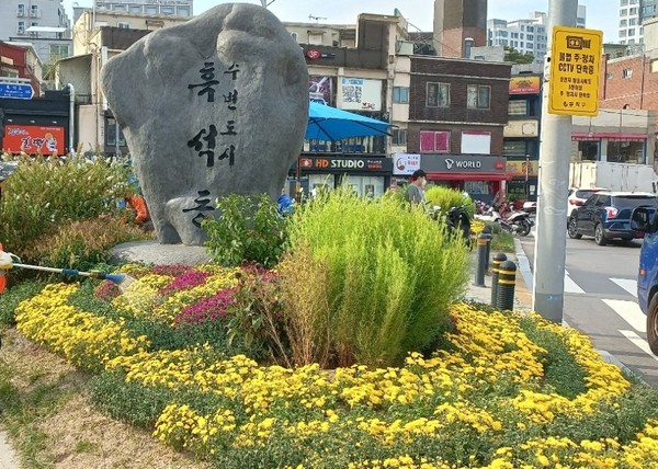 ▲ 지난 봄 흑석로에 조성한 테마화단 사진.
