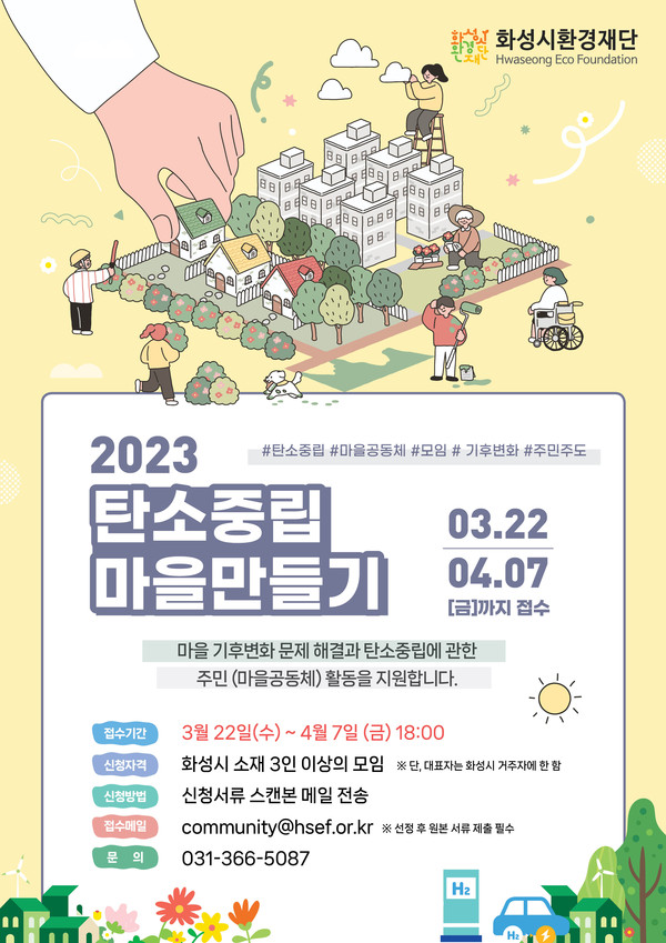▲ 화성시환경재단 2023 탄소중립 마을 만들기 공모사업 포스터.