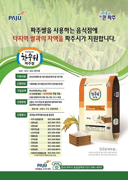 ▲ 파주쌀 사용 음식점 차액 지원 사업 안내 포스터.