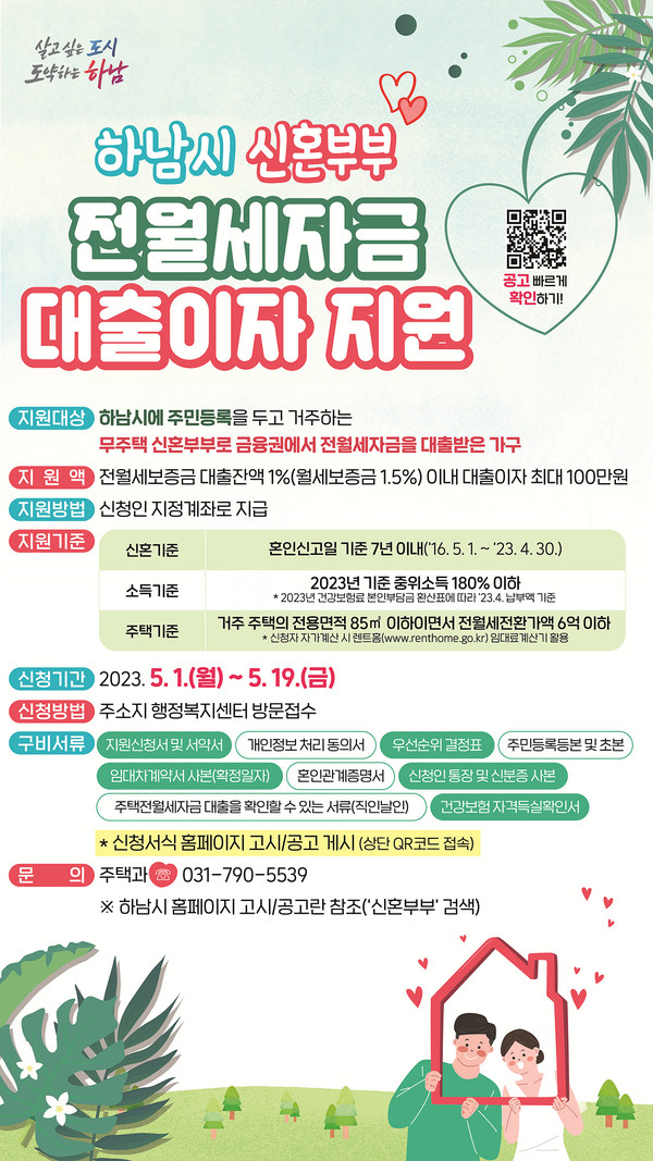 ▲ 하남시 신혼부부 전월세자금 대출이자 지원사업 포스터.