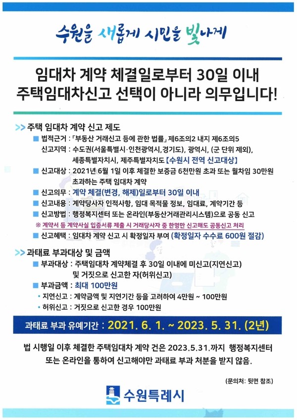 ▲ 수원시 주택임대차신고 안내문.