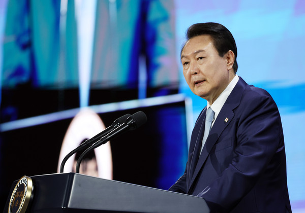 ▲ ADB 연차총회 개회식 축사하는 윤석열 대통령. /뉴시스