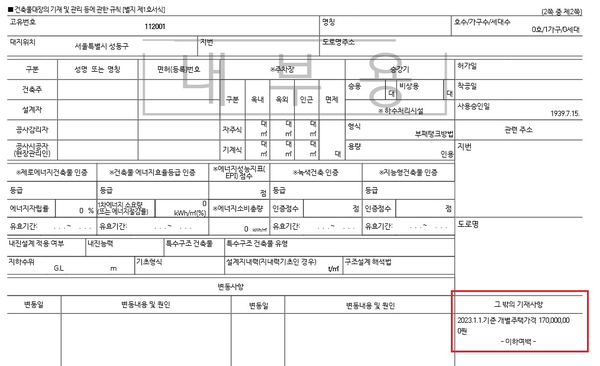 ▲ 6월부터 성동구는 일반건축물대장에 개별주택가격 표기 서비스를 실시해 주민불편 해소에 나선다.