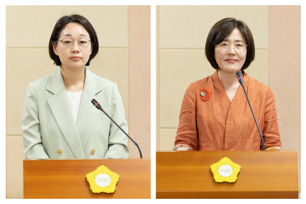 ▲ 왼쪽부터 양명희, 최태영 의원이 조례안을 대표발의 하고 있다.