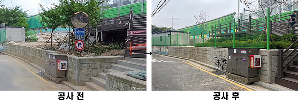 ▲ 동작구는 여름철 집중호우에 대비해 지난달 도림천(신대방1길 109) 제방 수해복구 공사를 완료했다.