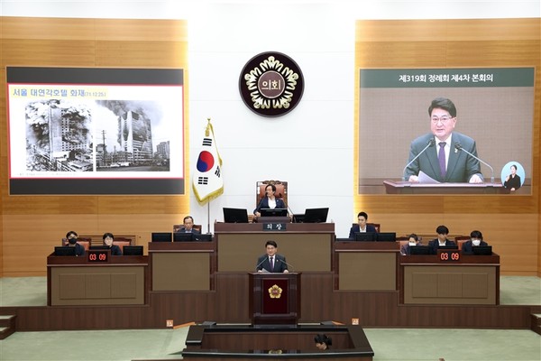 ▲ 5분 자유발언 진행하는 홍국표 의원.