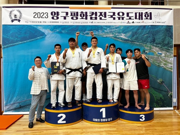 ▲ 양구평화컵 전국유도대회에 출전한 양평군청 유도선수단 모습.