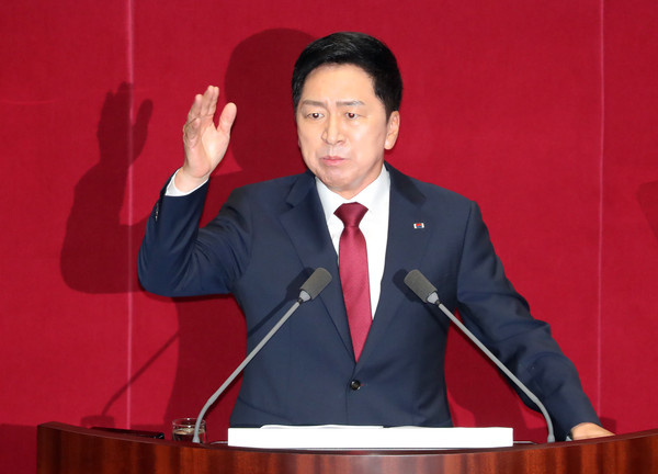 ▲ 교섭단체 대표연설 하는 김기현 대표. /뉴시스
